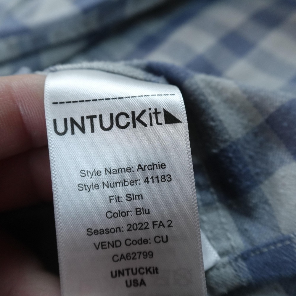 UNTUCKit Shirt Mens M Blue Check Flannel Button Up Long Sleeve Casual Preppy Top - Picture 7 of 8
